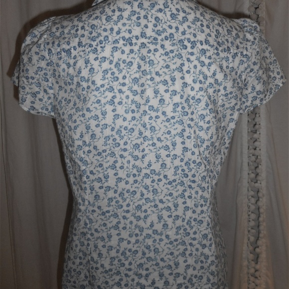 Dress Barn Blue Floral Cotton Button Down Top S - Picture 6 of 6